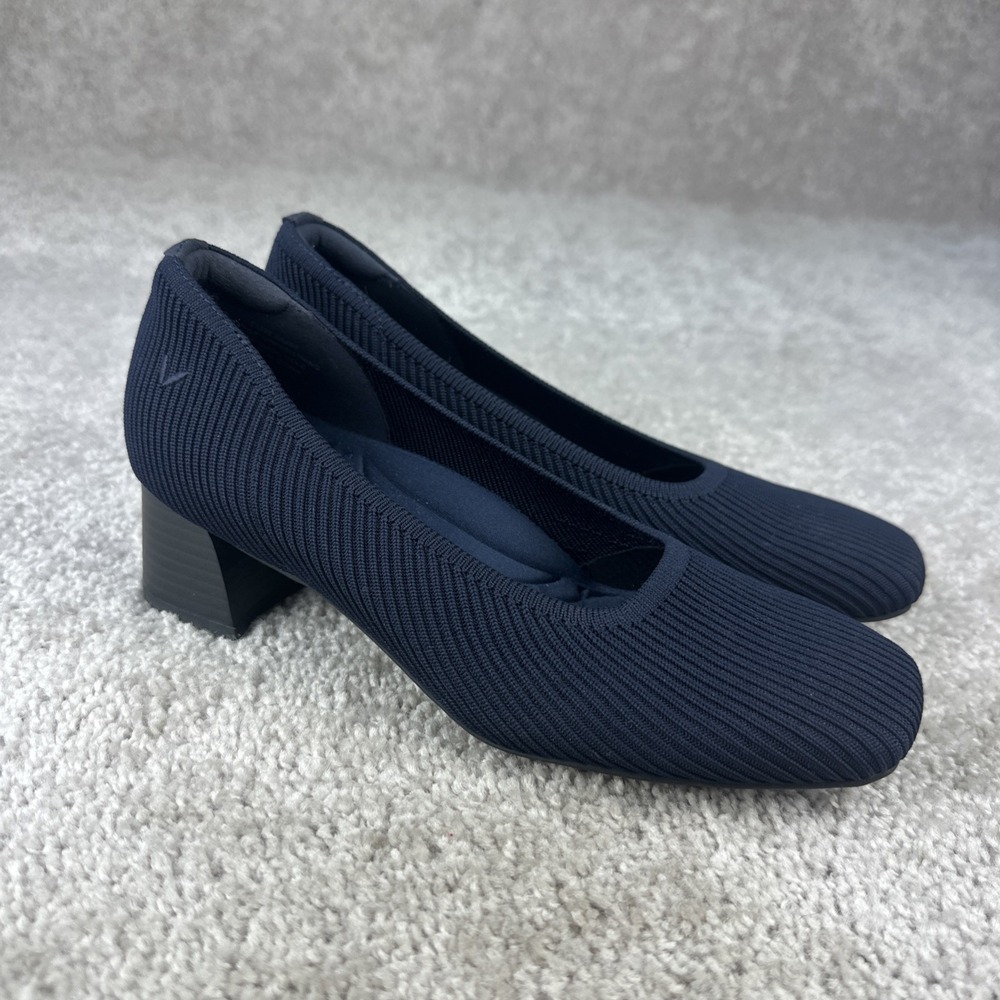 Vivaia Melody Pro Pumps Womens Size 37.5 US 7 Navy Blue Square Toe Slip On Shoes
